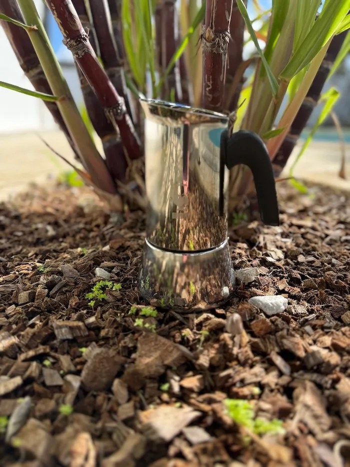 Bialetti Venus Coffee Maker seen outside.