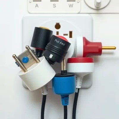 Several plugs connected to the same wall outlet.