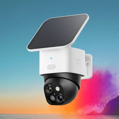 eufy Security SoloCam S340, Solar Security Cameras Wireless Outdoor, Cameras for Home Security, 360° Pan & Tilt Surveillance, No Blind Spots, 2.4 GHz Wi-Fi, No Monthly Fee, HomeBase S380 Compatible